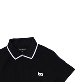 Front Zip Polo Dress - Black & White