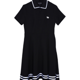 Front Zip Polo Dress - Black & White